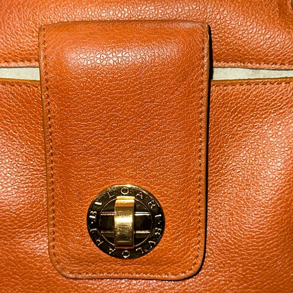 Authentic BVLGARI Turn Lock Leather Boston Bag in Cognac w/Gold-Tone Hardware - Picture 7 of 16
